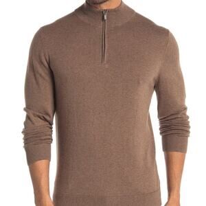 Wallin & Bros Pullover Sweater Quarter Zip Long Sleeve Mock Neck Brown Medium
